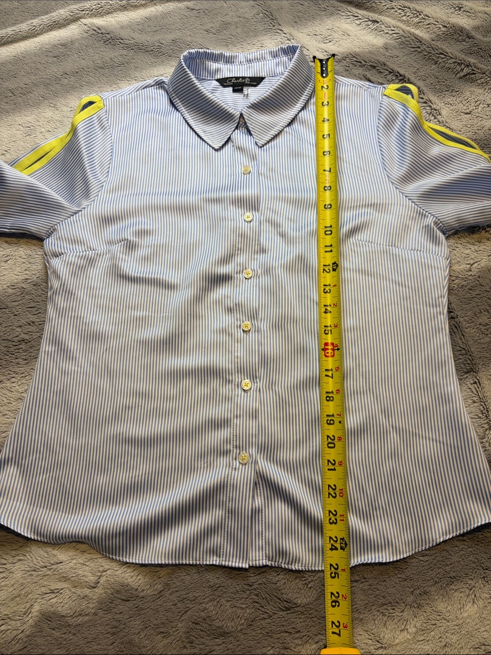 Button-Up Stripe Shirt with Subtle Neon Trim